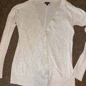 Express Women's Oatmeal Heather V-Neck Button-Up Lightweight Cardigan Sweater